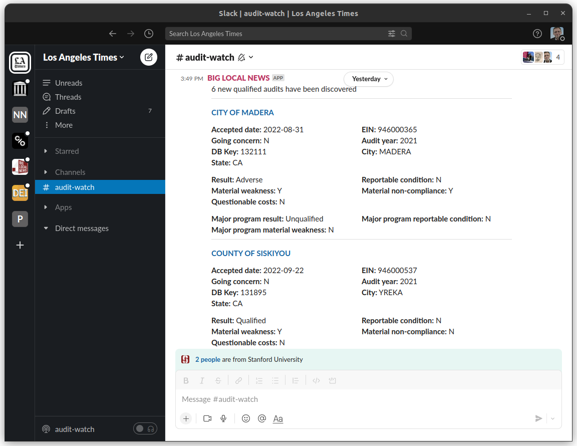 Audit Watch in the Los Angeles Times Slack