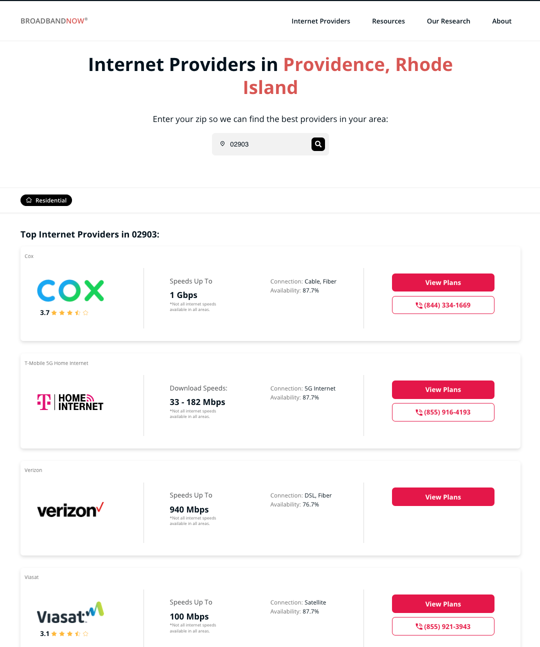 Search results for internet providers in 02903, a zip code in Providence, R.I., on BroadbandNow.