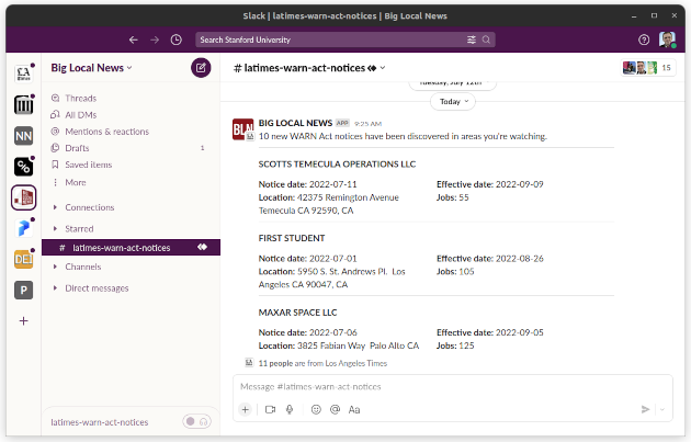 Los Angeles Times’ Slack channel